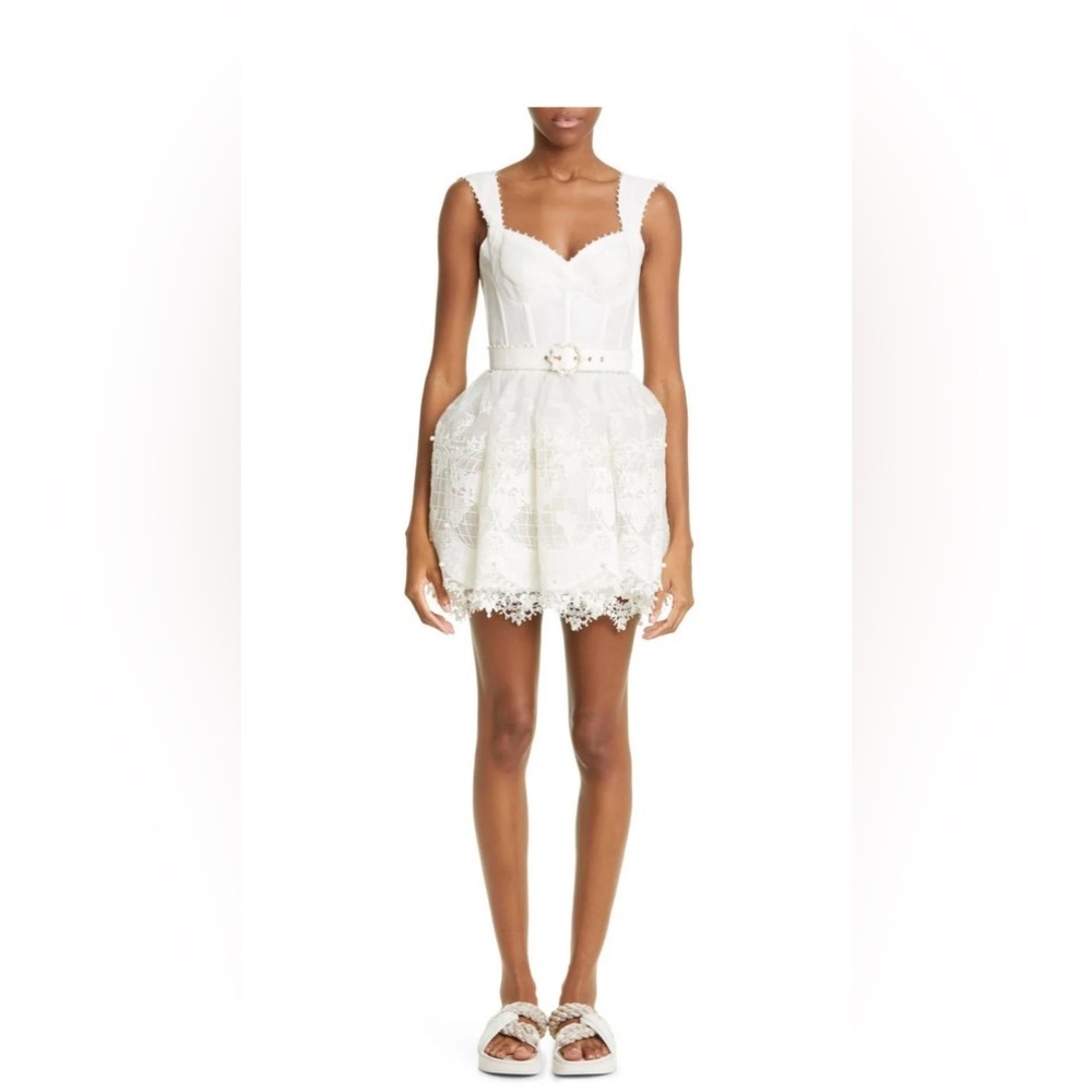 Zimmermann The High Tide Mesh Embroidered Mini Dress Size 2 /Medium - Picture 3 of 12
